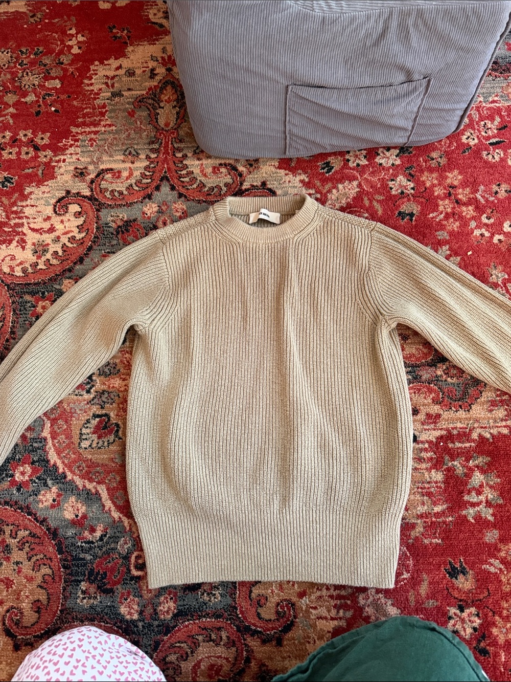 Buck Mason Tan Ribbed Crewneck Sweater